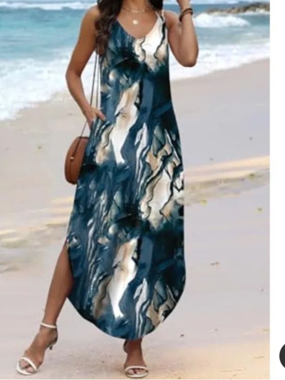 WIHOLL Spaghetti Strap Maxi Dress Blue & White Like New